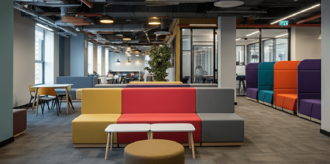 A contemporary office setting where space planning is central to achieving both aesthetic appeal and functionality, emphasizing efficiency, adaptability, and a clean, professional look.