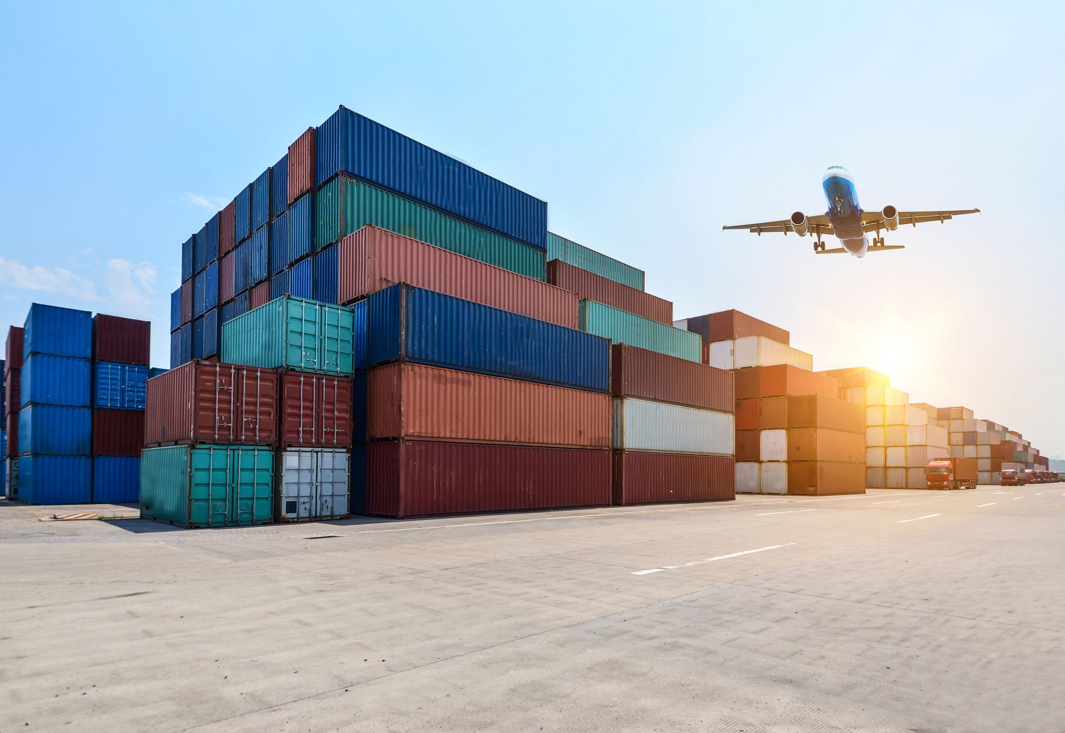 A shot of cargo flight with containers carrying logistics